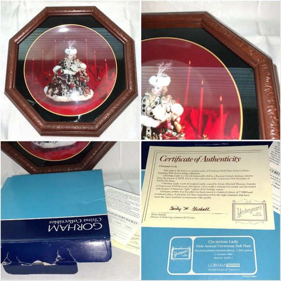 VTG Gorham Christmas Lady Doll Holiday Plate in Wood-Like Display with Box & COA - Picture 4 of 12